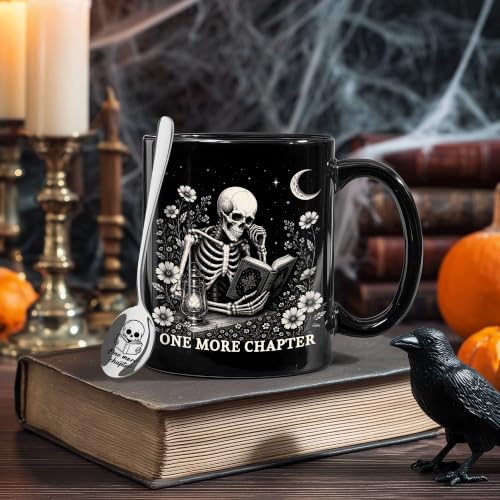Hyturtle BookSke Skeleton Reading Coffee Mug with Spoon - Book Lovers Gift
