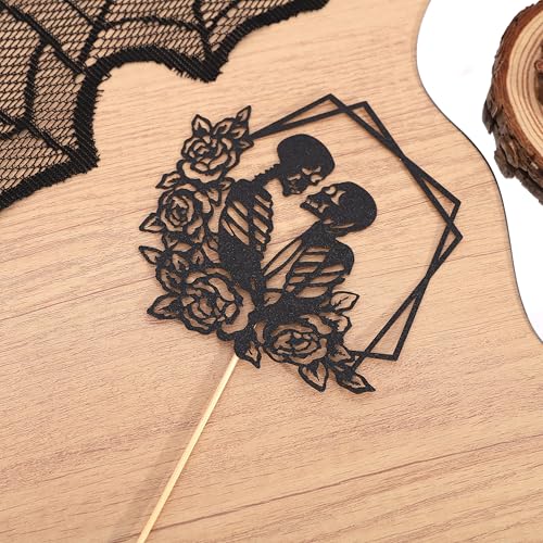 Halloween Skull Wedding Cake Topper with Floral Frame - Gothic Celebration Decoration