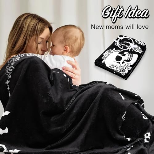 Baby Milestone Blanket with Felt Decorations - Gothic Skull & Bats, Fleece, 50x40 Inches
