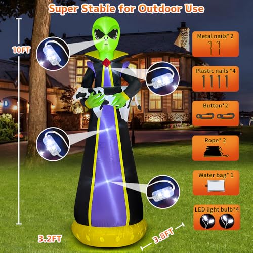10FT Outdoor Inflatable Alien Halloween Decor with Cow & LEDs - Yard Prop