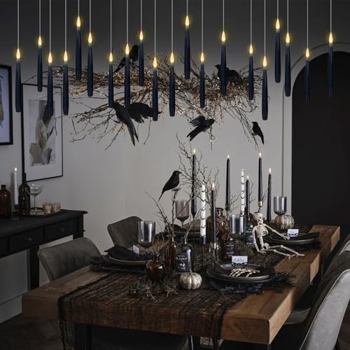 Black Flameless Floating Candles Set - 22pcs Halloween Hanging Decor with Remote