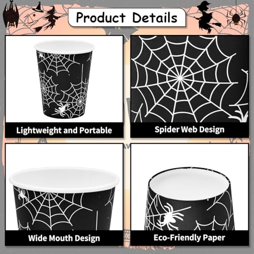 Black Spider Web Halloween Paper Cups - 36 Pack 9 oz Disposable Party Cups