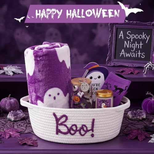 Purple Ghost Socks - Halloween Boo Gift Set with Blanket, Tumbler & Candle
