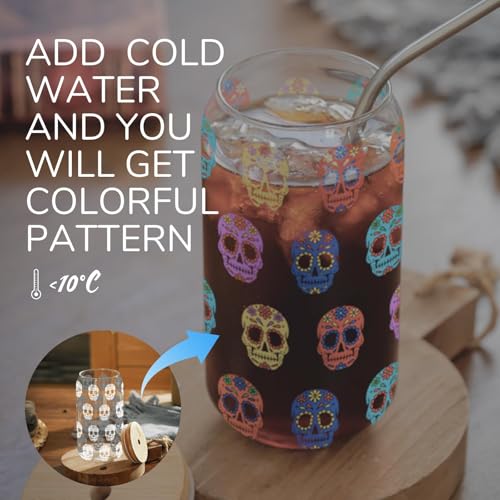 16oz Color Changing Glass with Skull Design - Unique Iced Beverage Tumbler
