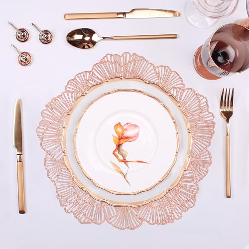 Rose Gold Placemats Set of 12 Flower Tablemats Vinyl Dining Table Decor - Modern Kitchen