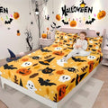 Halloween Queen Fitted Sheet Set Cartoon Pumpkin Lantern Ghost Bed Cover Variation of Multi 03