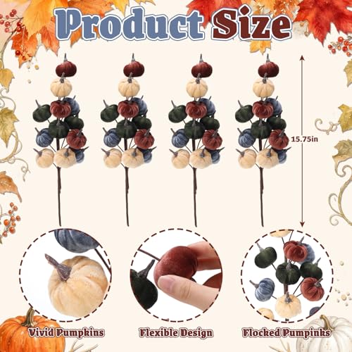 Fall Artificial Pumpkin Picks Set - Warm Color, 3 Bouquets, 15.75 Inches