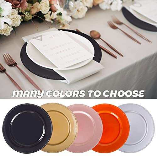 Black Charger Plates Set of 12 - Round Beaded Rim Dinnerware, 13-Inch