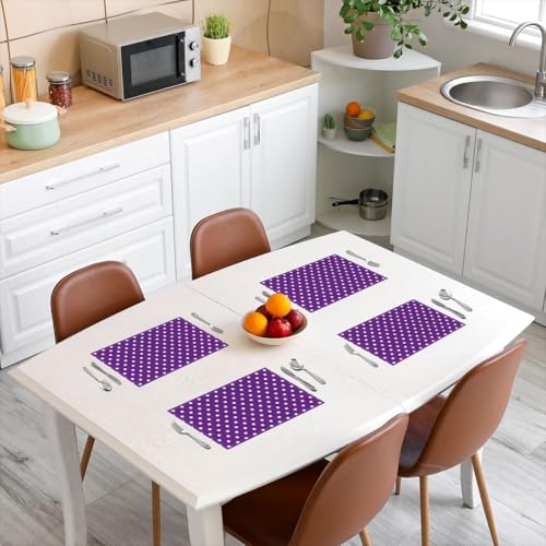 Polka Dot Placemats Set of 4 - 12x18 Inch Table Mats, White Purple Variation