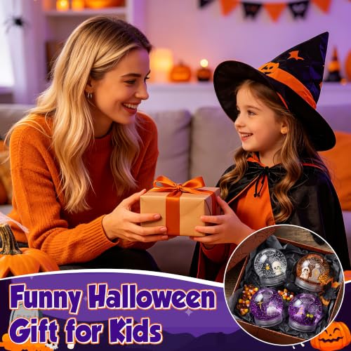 Halloween Snow Globe Craft Kit with Mini Figurines & Glitter - 12 Pack for Kids & Adults
