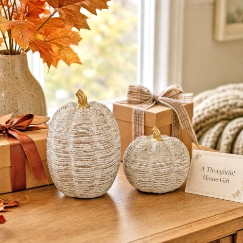Resin Pumpkin Figurines Set - Fall Thanksgiving Harvest Decor, 2 Pieces