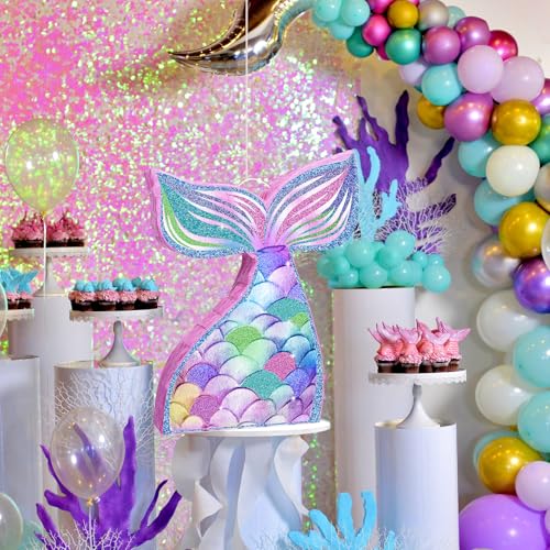 Mermaid Piñata Set with Blindfold and Stick - Under the Sea Birthday Party Decoration - Mermaid Tail Design - 16.14 x 12.20 Inches - Variation: Mermaid