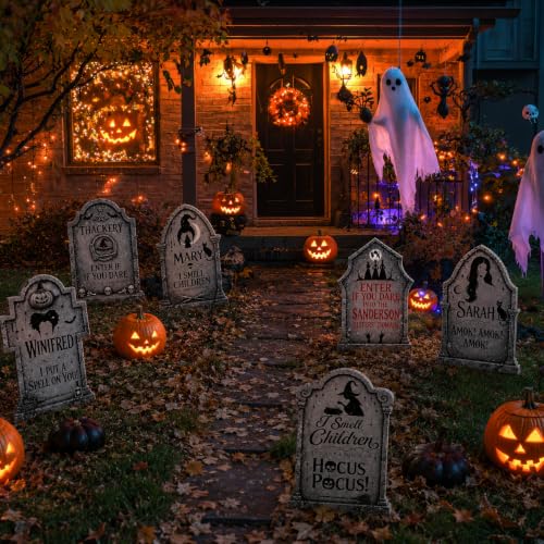 Outdoor Halloween Tombstone Yard Decorations with Stakes - Grey, 6 Pack Waterproof Cemetery Signs