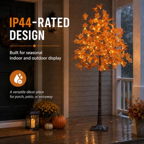 6FT Artificial Lighted Maple Tree with 120LED Warm White Lights - Fall Decor