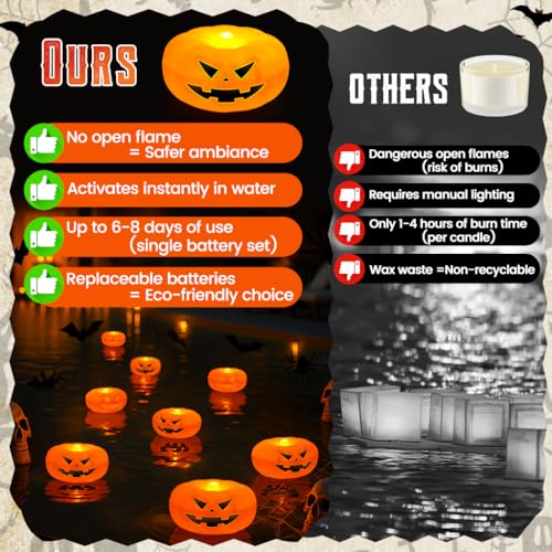 24-Pack Orange Floating Candles for Halloween Water Decor - Water-Activated, Long-Lasting Fall Pool & Table Decorations