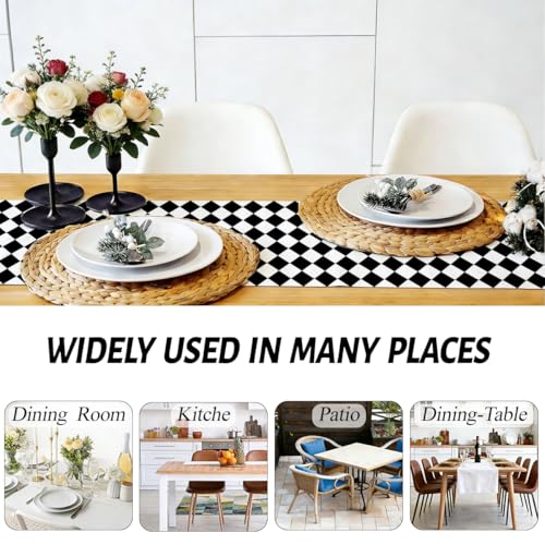 Geometric Pattern Black Beige Diamond Table Runner for Dining & Home Decor - 13x72 Inches