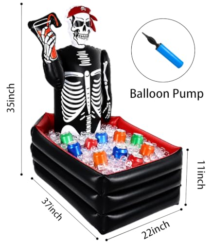 Inflatable Skeleton Coffin Cooler for Drinks - Large Halloween Party Ice Bucket