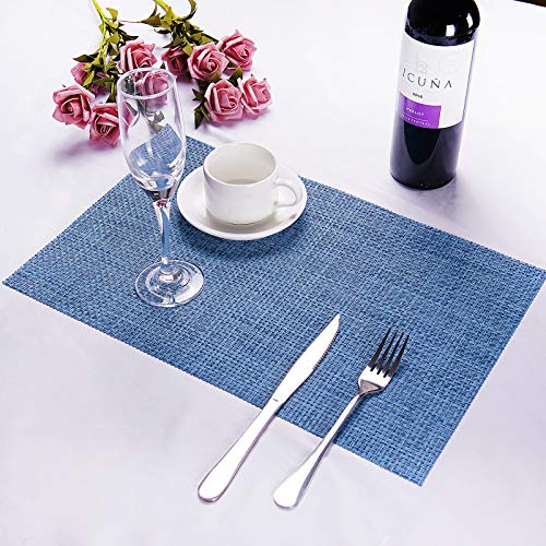 Hemp Blue Placemats Set of 4 - Woven PVC Indoor Outdoor Table Mats A-A-Hemp Blue