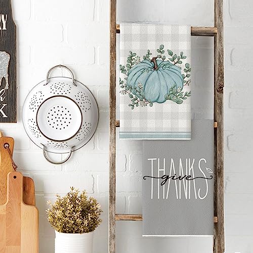 Grey Pumpkin Leaves Fall Kitchen Towels Set of 4 - 18x26 Inches