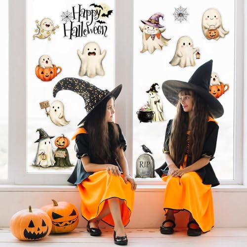 Halloween Ghost Cardboard Cutouts - 36 Pcs Party Decorations with Adhesive for Home Classroom Office - Ghost Variation