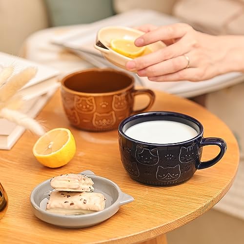 Cute Ceramic Cat Coffee Mug with Lid - Brown, Gift for Cat Lovers