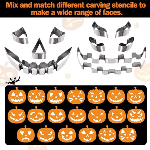 Kids Pumpkin Carving Kit with Stencils LED Candle Lights Halloween Decorations