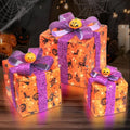 Yudara Halloween Lighted Gift Boxes Set - Orange Bat Spider Web Pumpkin