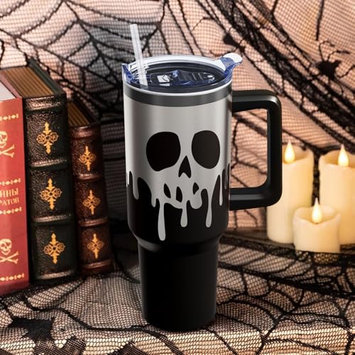 Halloween Skeleton 40 oz Tumbler with Lid Handle and Straw - Variation 04