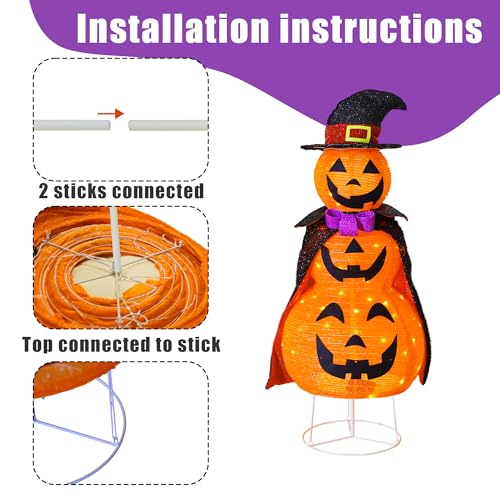 3FT Light Up Halloween Collapsible Pumpkin Decoration Outdoor with Timer