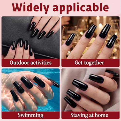Black Square Press On Nails Medium 120Pcs - Reusable & Long-lasting