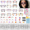 Halloween Face Paint Stencils Kit - 58pcs Makeup & Tattoo Templates, Brushes, Gems & Sponges - Halloween Variation