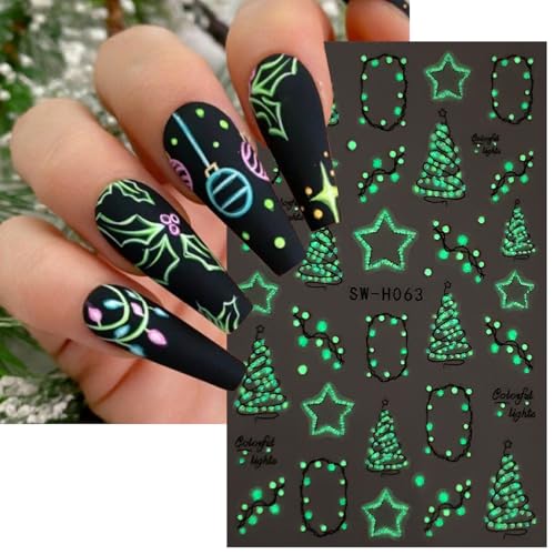 Christmas Nail Stickers 07 - 3D Glow in The Dark Light Strips & Star Decals