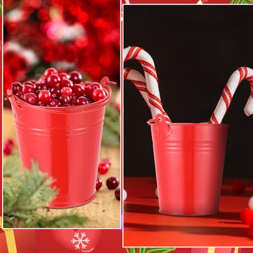 Mini Metal Buckets with Handles - Galvanized Pails for Wedding Party Favors - Red, 28 Pcs