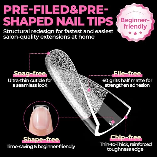 UNA GELLA Extra Short Sharp Square Nail Tips - 504PCS, Pre-Shaped, Long-Lasting