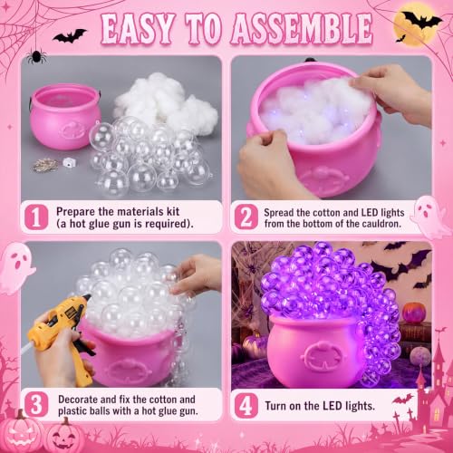 Pink Halloween Bubbling Cauldron Decor Set with Lights and Smoke Effect