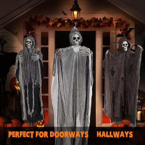 Hanging Skeleton Ghost Decorations Set with Adjustable Arms - Hat Variation