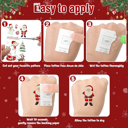 Christmas Luminous Temporary Tattoos 10 Sheets - Holiday Party Favors & Stocking Stuffers