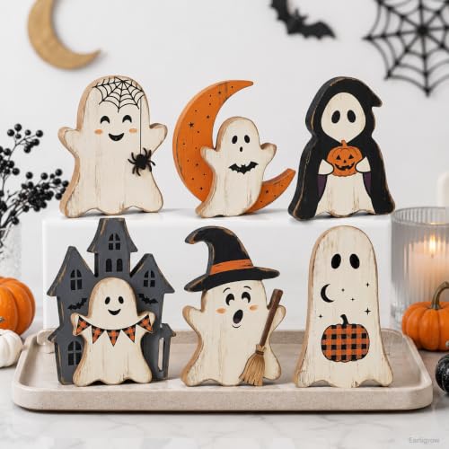Indoor Halloween Ghost Decor Set - Rustic Wooden Ghost Signs for Haunted House & Fall Home Decor - Variation: Ghost