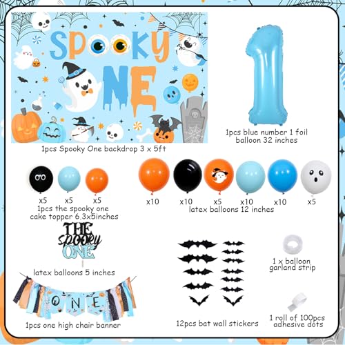 Halloween Spooky One Birthday Decorations Kit - 1st Boy Party Balloons Banner Backdrop
