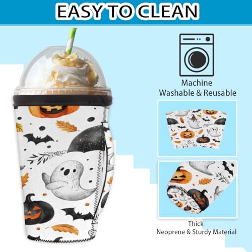 Halloween Pumpkin Reusable Coffee Cup Sleeve - Neoprene Insulated For 30-32 Oz Cold Drinks - L