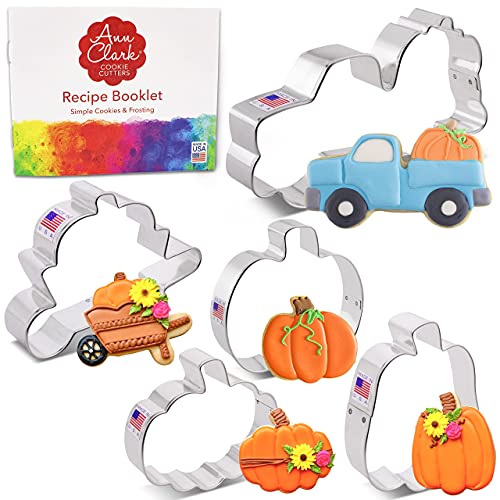 Pumpkin Patch Cookie Cutter Set - Large Jack-O-Lantern, Truck, Wheelbarrow, Gourd - Made in USA