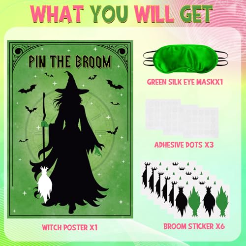 Witch Party Pin the Broom Game Set - Halloween Decoration & Family Fun