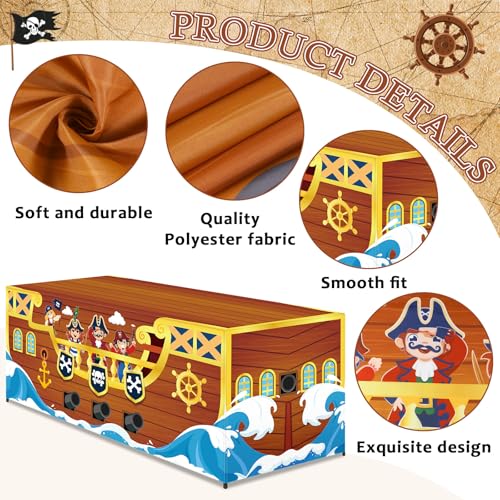 Pirate Ship Tablecloth - Nautical Halloween Party Decorations, 6FT