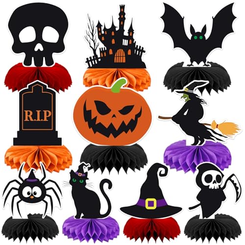 Black Halloween Table Decorations 10Pcs Spooky Honeycomb Centerpieces - Festive Party Decor