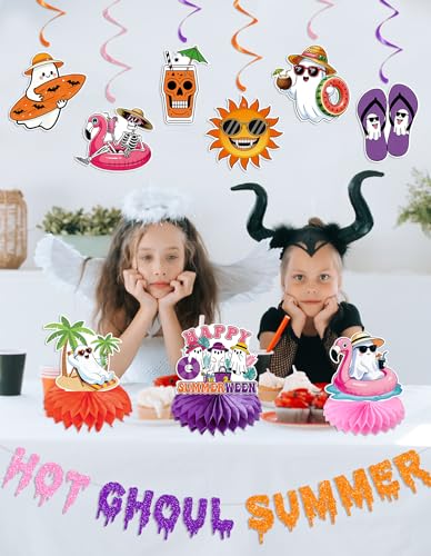Summerween Party Banner & Decorations Set - Hanging Swirls, Honeycomb Ornaments