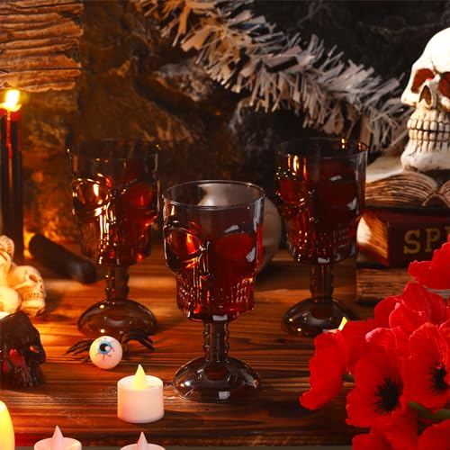 Halloween Skull Goblet Set of 12 - Black Plastic Gothic Party Cups, Skeleton Design