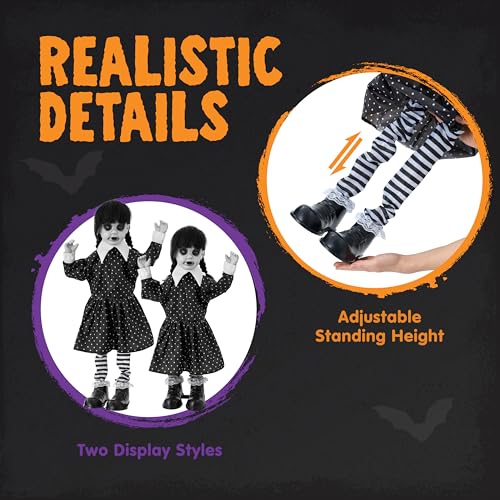 Sound-Activated Halloween Animatronic School Girl Decor - Creepy Ghost Doll with Glowing Eyes