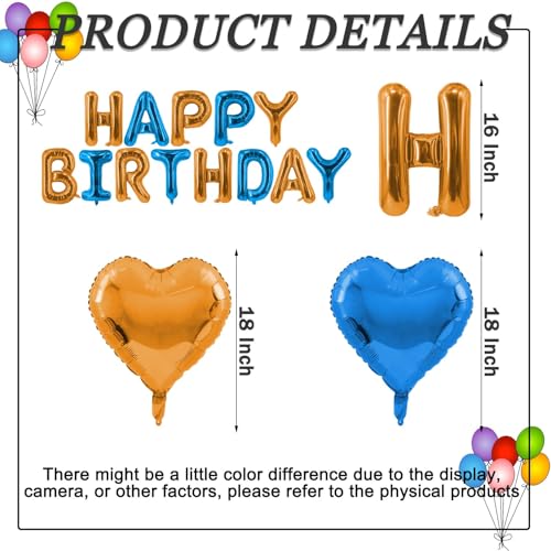 Orange Blue Happy Birthday Balloons Banner & Foil Balloon Set - Dog Party Decoration - Variation B