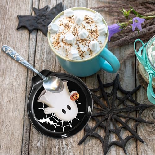 Halloween Ghost and Pumpkin Spoon Rest Set - Black White Orange Ceramic 2Pcs
