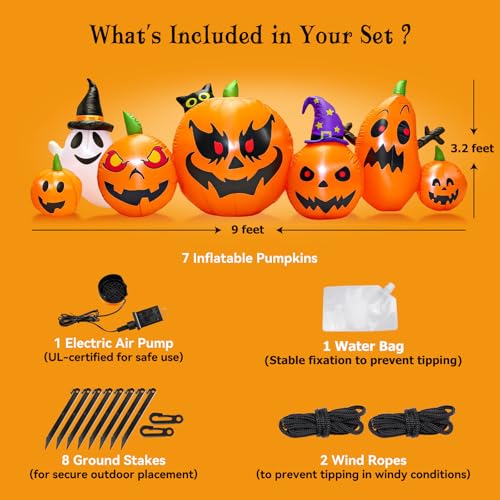 9FT Halloween Inflatable Pumpkin Ghost Decoration Outdoor Yard Halloween Decor - Variation of Pumpkin Inflatable